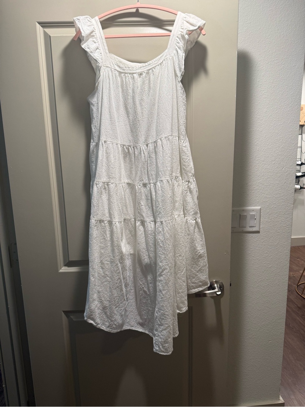White XL 100% Cotton Tiered High Low Maxi Dress Pockets - Picture 2 of 6